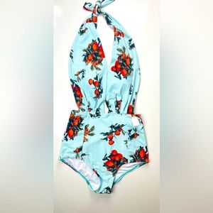 Plunge Halter Neck One-Piece Swimsuit NWT